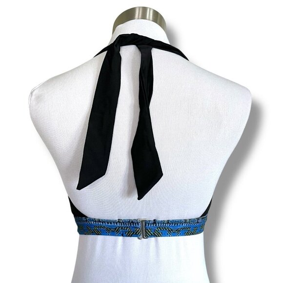 Athleta Womens Bikini Top Sz 32D 32DD Black Blue Boho Halter Underwire Swimsuit - Picture 4 of 5